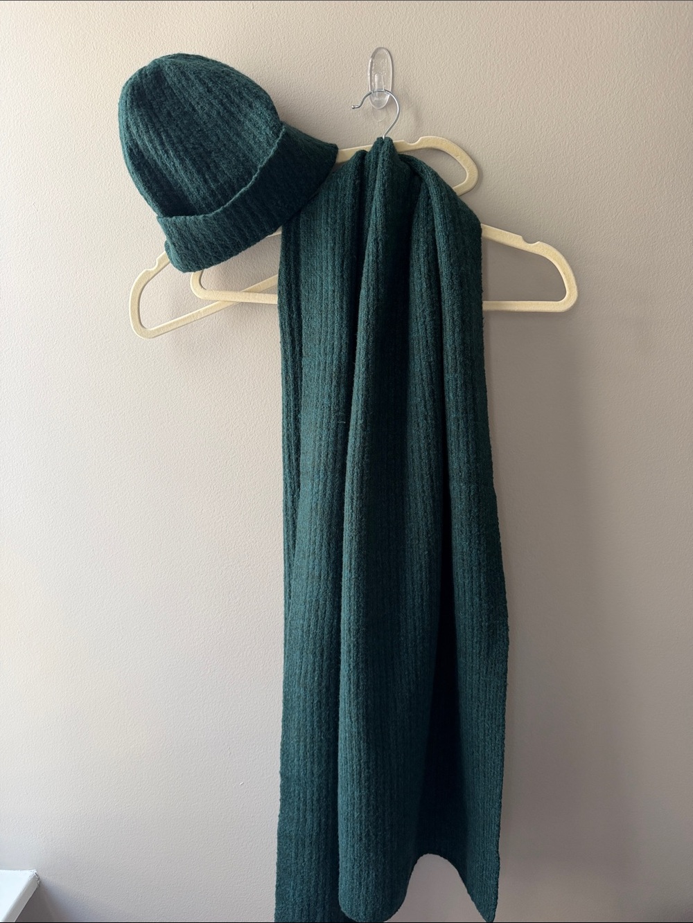 Madewell Dark Green Ribbed Knit Beanie and Scarf Set